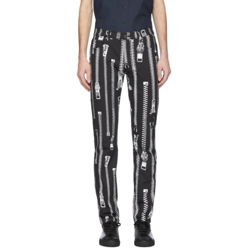 MOSCHINO Couture! Milano Black Zipper Print Pants Men's Unique Designer Size 40